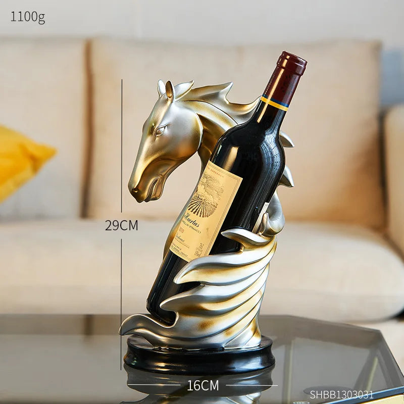 Suporte de Vinho Decorativo Cavalo em Resina de Luxo