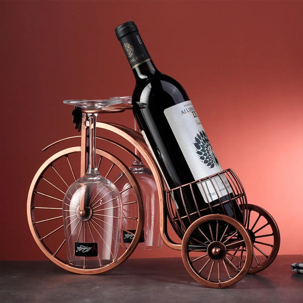 Suporte de Vinho Decorativo Metal Formato Bicicleta Design Retro Cobre