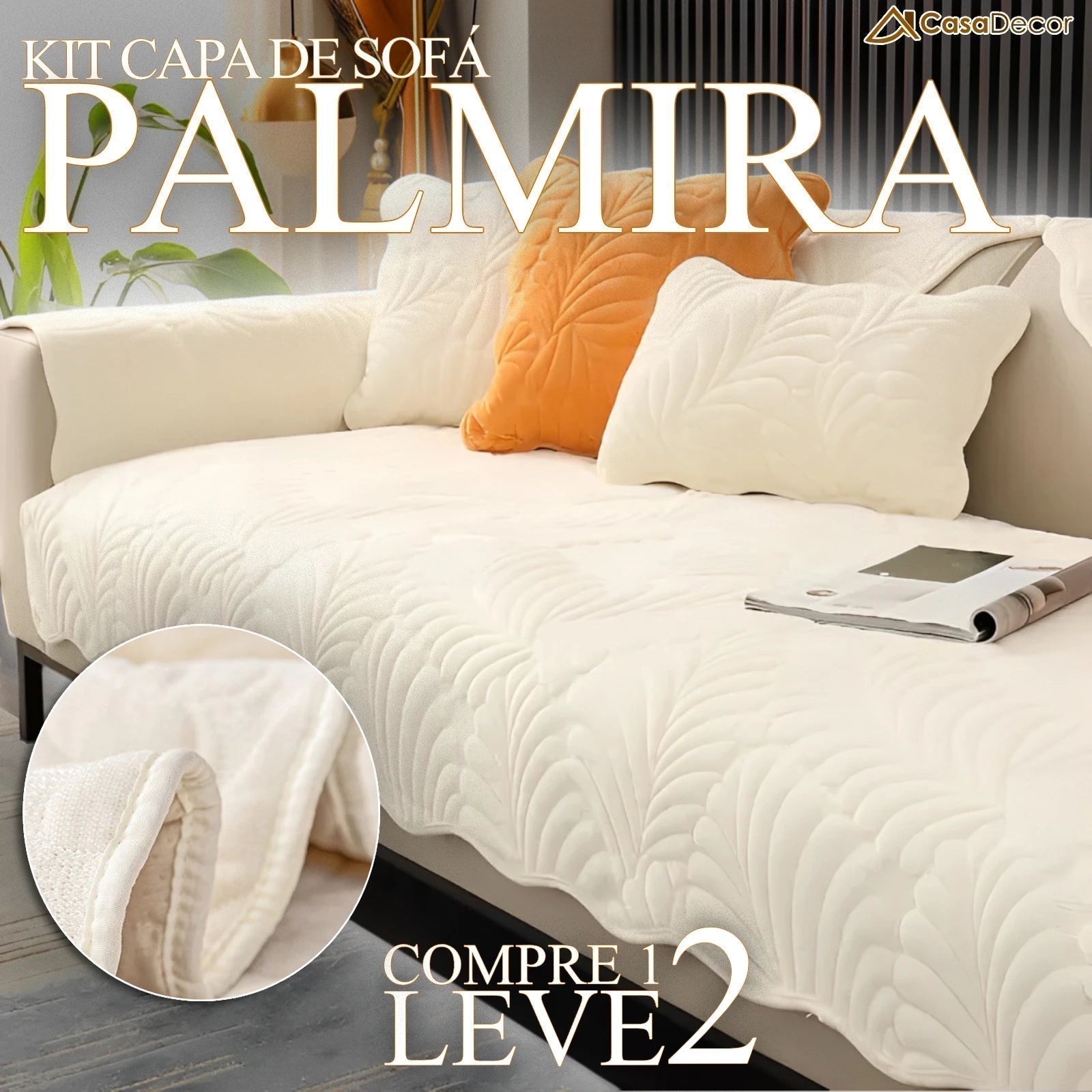 [Pague 1, Leve 2] Capa de Sofá Palmira (A Delicadeza Inspirada nas Folhas!) + BRINDE: 2 Fronhas