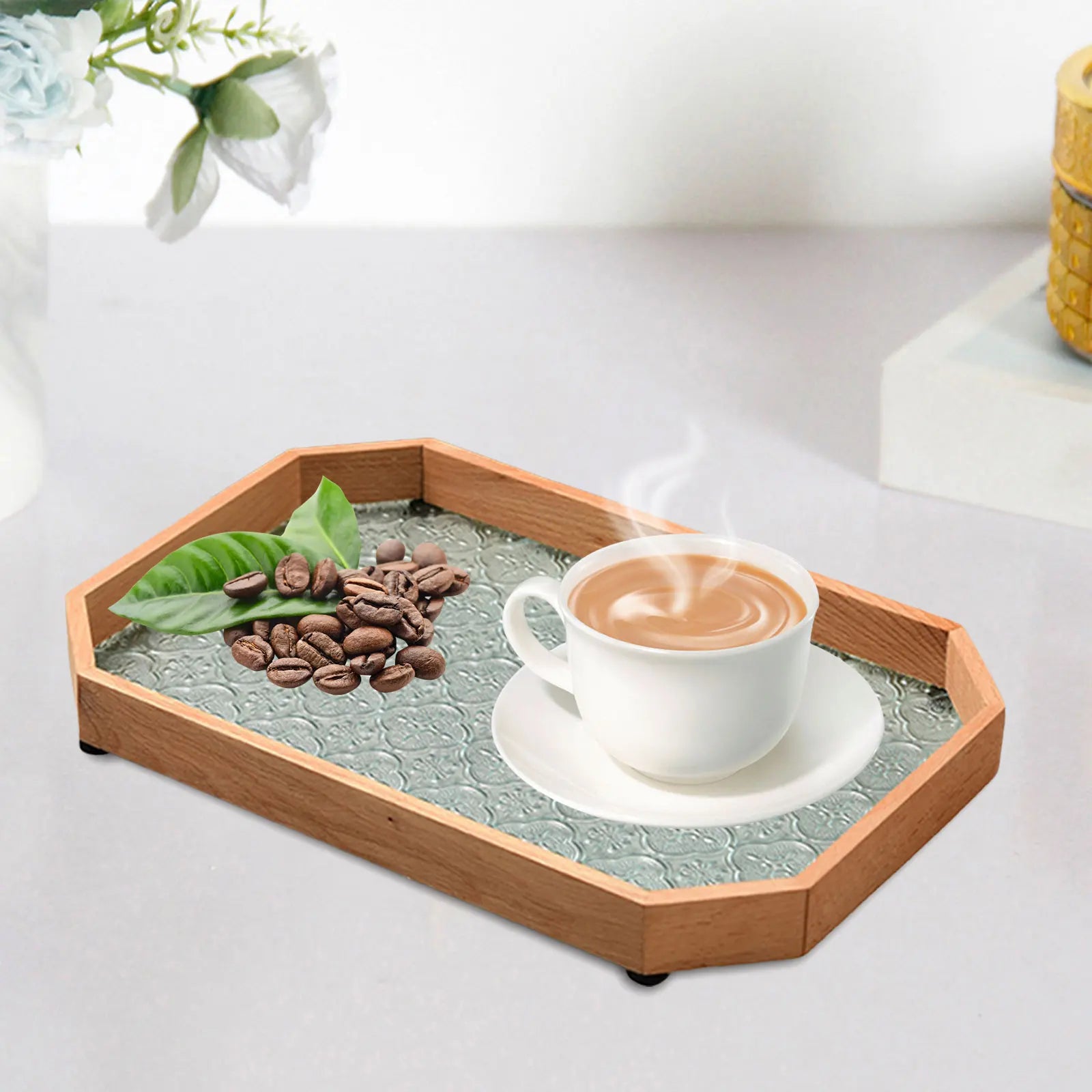 Bandeja de Vidro Organizadora com Base Floral