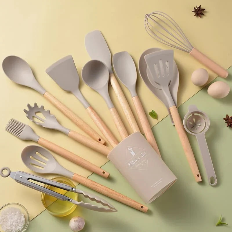 Kit de Utensílios de Cozinha de Silicone com 12 Peças
