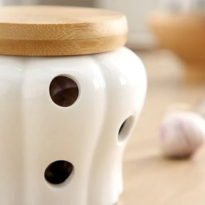 Pote Organizador de Cerâmica com Tampa de Madeira