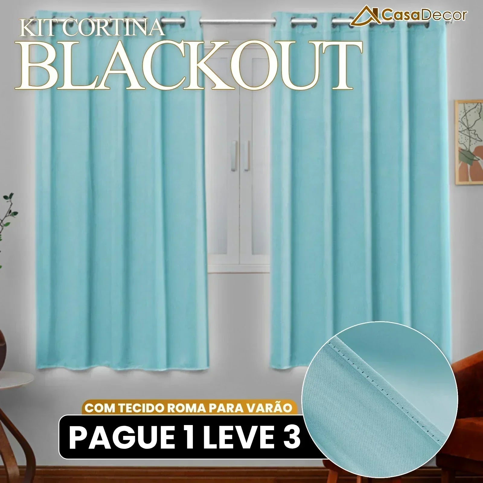 [Pague 1, Leve 3] Cortina Blackout com Tecido Roma Para Varão de 2 Metros