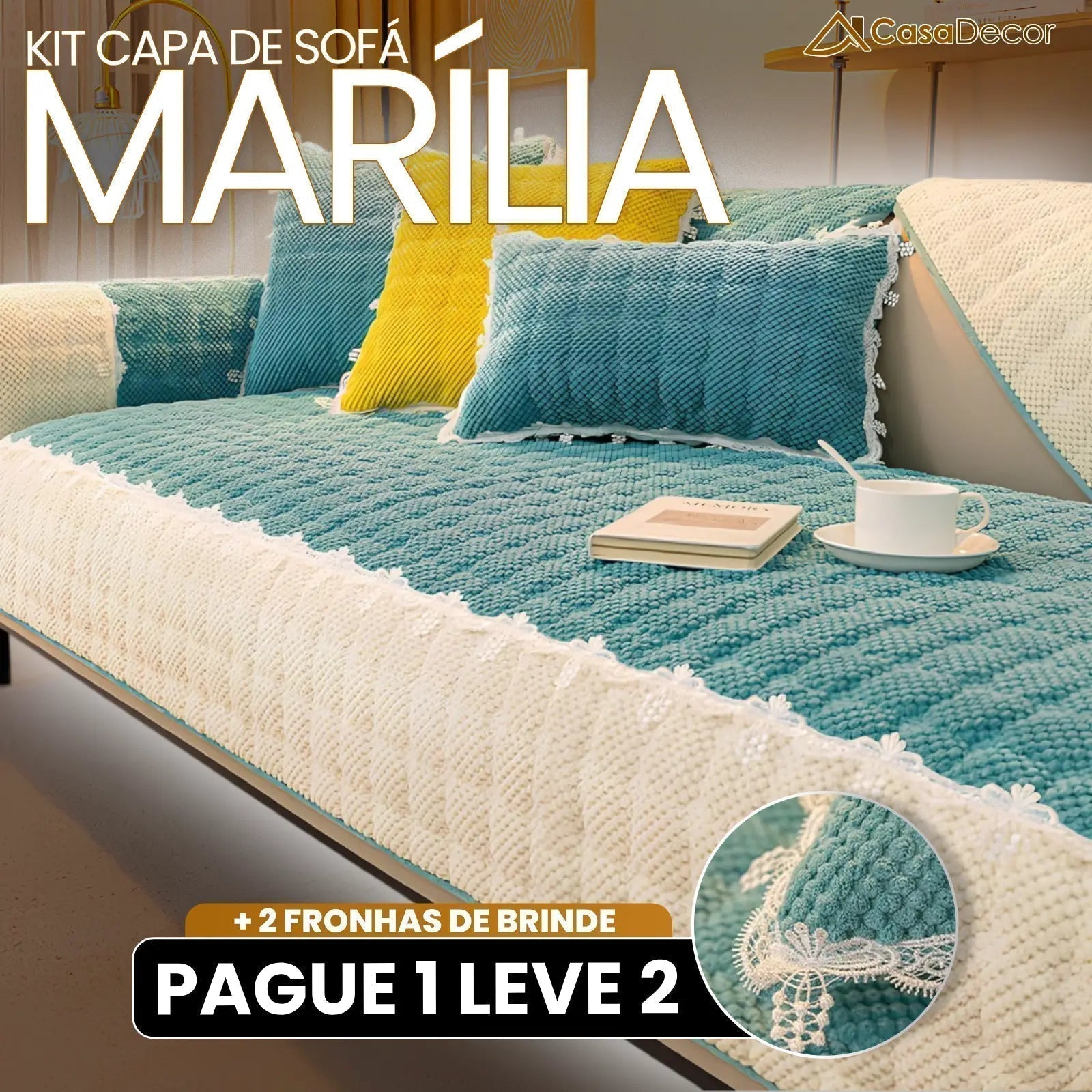 [Pague 1, Leve 2] Capa de Sofá Marília (Beleza e Conforto Que Abraçam Seu Sofá!) + BRINDE: 2 Almofadas